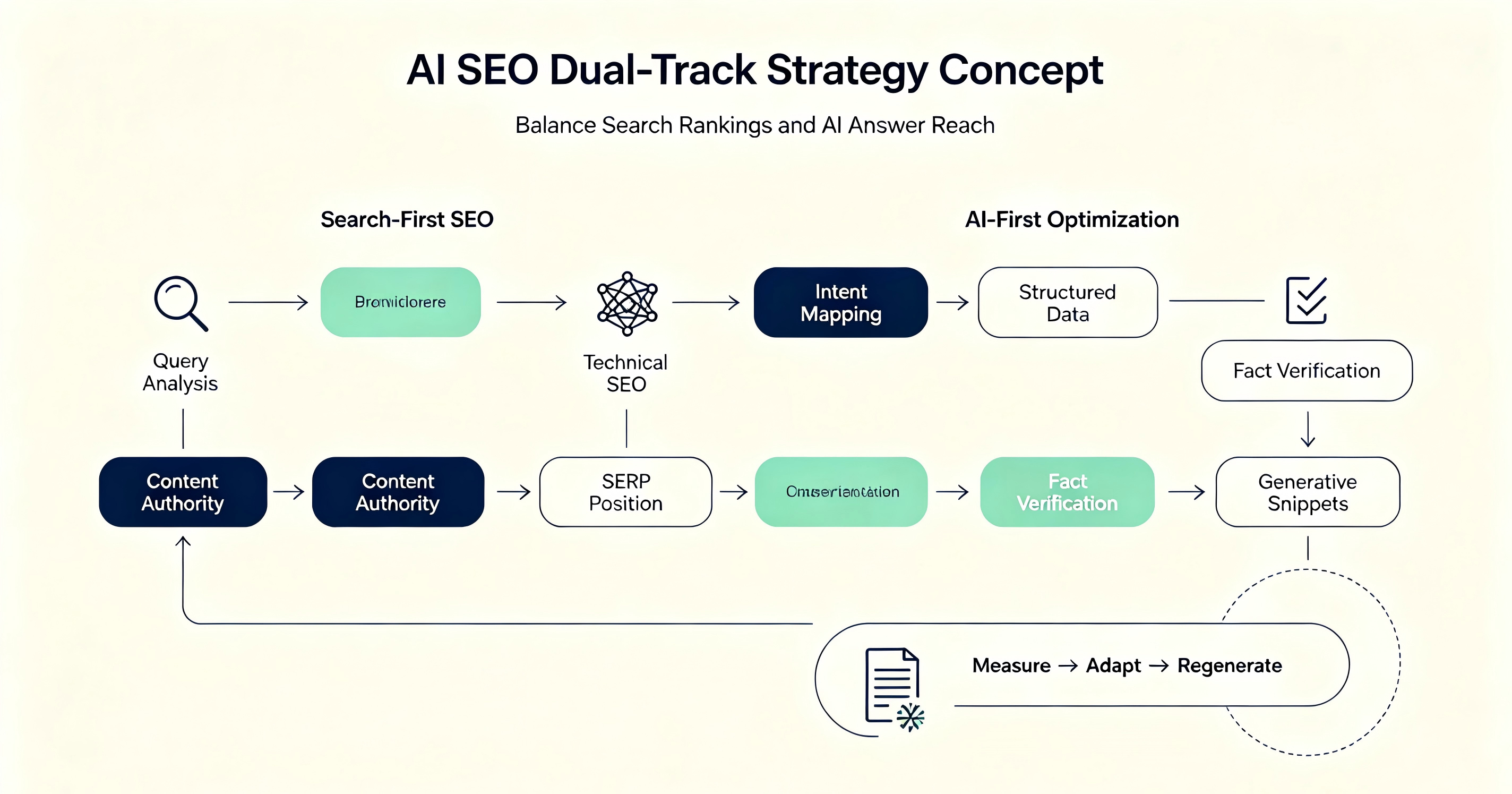 2026 年独立开发者双轨 SEO 策略图解，结合谷歌算法与针对 LLM 引用的 GEO 优化。（23SEOGEO）